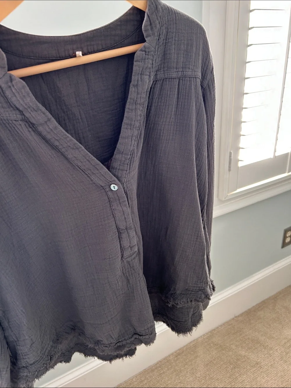 Free People Washed Charcoal Button Popover Tunic